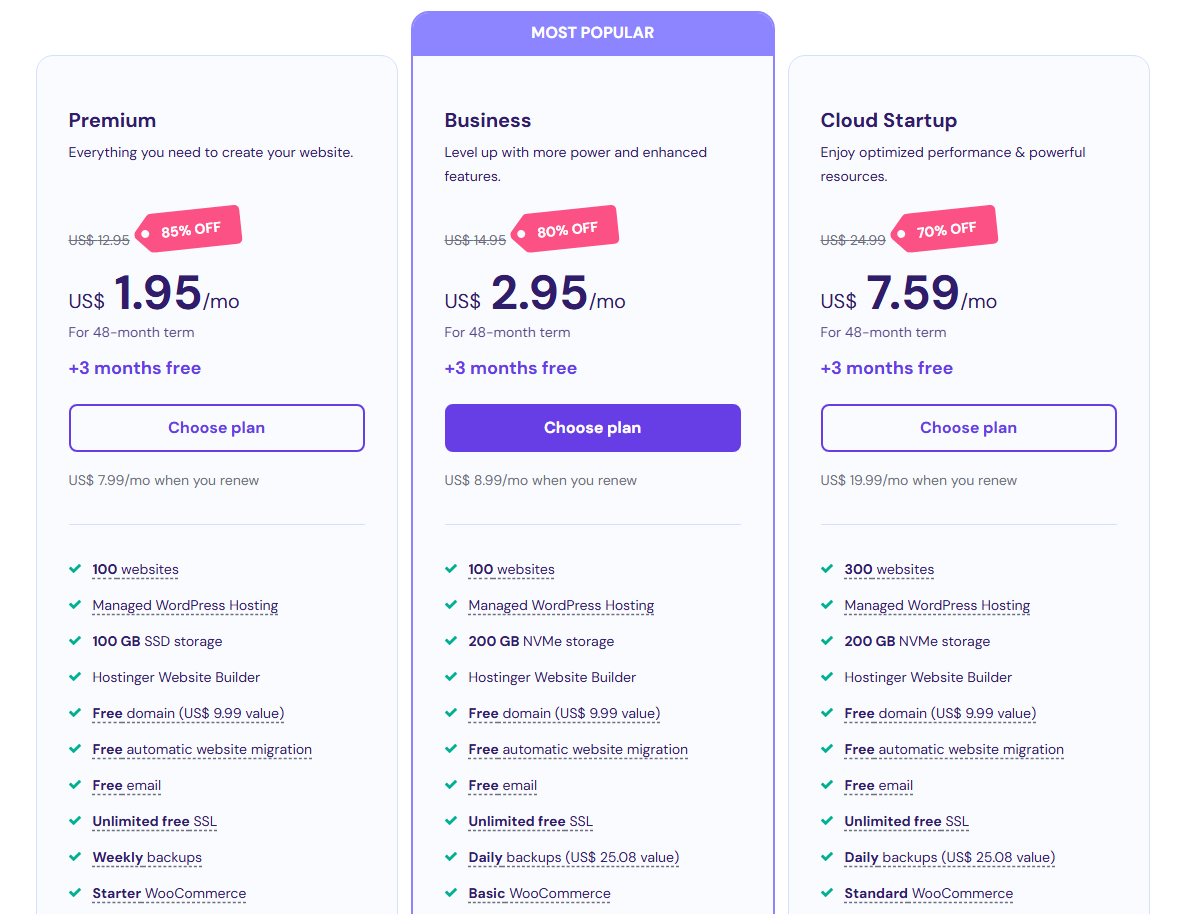 hostinger shared hosting plans