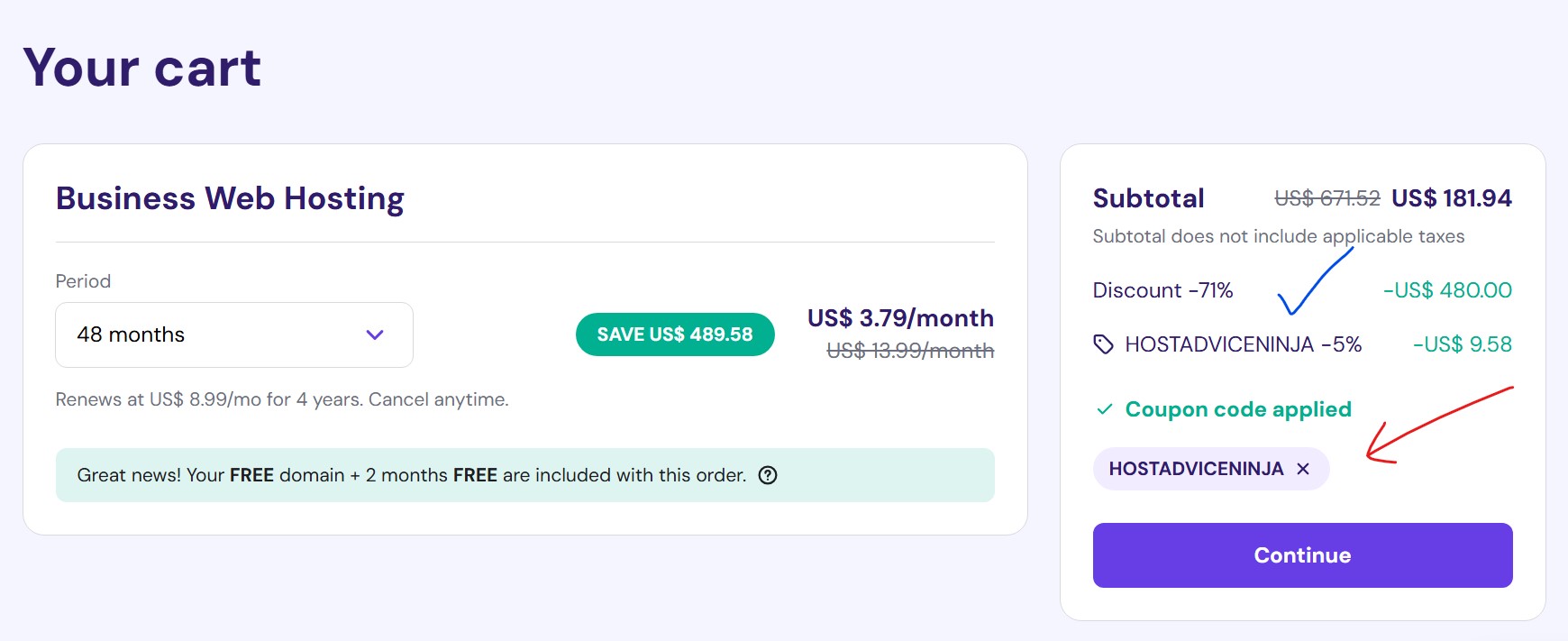 Screenshot hostadviceninja coupon hostinger